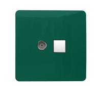 Trendi Switch 2 Gang TV Co-Axial & RJ45 Cat 6 Modern Designer PC Ethernet Socketsin Dark Forest Green