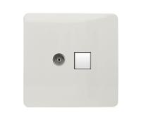 Trendi Switch 2 Gang TV Co-Axial & RJ45 Cat 6 Modern Designer PC Ethernet Socketsin Ice White