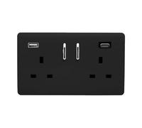 Trendi Switch 2 Gang Type A & C USB 3100mA Modern Designer Plug Socket in Piano Black