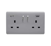 Trendi Switch 2 Gang 13amp 2 Port USB Designer Platinum Silver Plug Socket