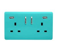 Trendi Switch 2 Gang USB 3100mA Plug Socketin Bright Teal
