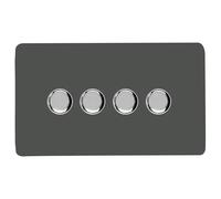 Trendi Switch 4 Gang 1 or 2 way 150w Rotary LED Dimmer Light Switch in Charcoal