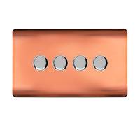 Trendi Switch 4 Gang 1 or 2 way 150w Rotary LED Dimmer Light Switch in Copper