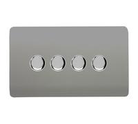 Trendi Switch 4 Gang 1 or 2 way 150w Rotary LED Dimmer Light Switch in Light Grey