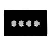 Trendi Switch 4 Gang 1 or 2 way 150w Rotary LED Dimmer Light Switch in Piano Black