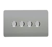 Trendi Switch 4 Gang 1 or 2 way 150w Rotary LED Dimmer Light Switch in Platinum Silver