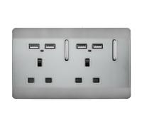 Trendi Switch 2 Gang 4 Port USB 2100mA Plug Socket in Brushed Steel