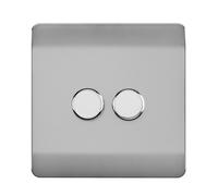 Trendi Artistic Modern Glossy Tactile 2 Gang 2 Way 120w LED Dimmer switch Stainless Steel
