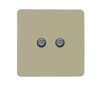 Trendi Switch Champagne Gold 2 Gang Male F-Type Satellite Television Socket, Art-2Satgo