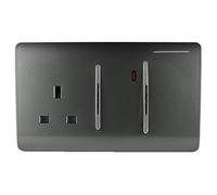 Trendi Switch Screwless Artistic Modern Decorative Glossy 45 A Cooker Switch Control Unit & Single Plug Socket Inc Neon Indicator for Indoor Use in Charcoal Grey - ART-WHS213CH
