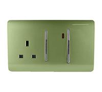 Trendi Switch Screwless Artistic Modern Decorative Glossy 45 A Cooker Switch Control Unit & Single Plug Socket Inc Neon Indicator for Indoor Use in Moss Green - ART-WHS213MG