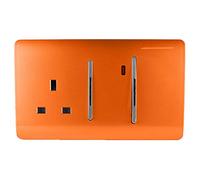 Trendi Switch Screwless Artistic Modern Decorative Glossy 45 A Cooker Switch Control Unit & Single Plug Socket Inc Neon Indicator for Indoor Use in Sunset Orange - ART-WHS213OR