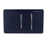 Trendi Switch Screwless Artistic Modern Decorative Glossy 45 A Cooker Switch Control Unit & Single Plug Socket Inc Neon Indicator for Indoor Use in Navy Blue - ART-WHS213NV