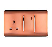 Trendi Switch Screwless Artistic Modern Decorative Glossy 45 A Cooker Switch Control Unit & Single Plug Socket Inc Neon Indicator for Indoor Use in Copper - ART-WHS213CPR