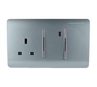 Trendi Switch Screwless Artistic Modern Decorative Glossy 45 A Cooker Switch Control Unit & Single Plug Socket Inc Neon Indicator for Indoor Use in Cool Grey - ART-WHS213CG