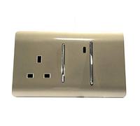 Trendi Switch Screwless Artistic Modern Decorative Glossy 45 A Cooker Switch Control Unit & Single Plug Socket Inc Neon Indicator for Indoor Use in Champagne Gold - ART-WHS213GO