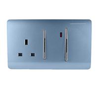 Trendi Switch Screwless Artistic Modern Decorative Glossy 45 A Cooker Switch Control Unit & Single Plug Socket Inc Neon Indicator for Indoor Use in Sky Blue - ART-WHS213SK