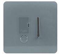 Trendi Switch Screwless Artistic Modern Glossy Tactile 230V Switched 13 A Single Fused Spur Connection Unit w/Flex Outlet Chrome Rocker in Cool Grey - ART-FSCG