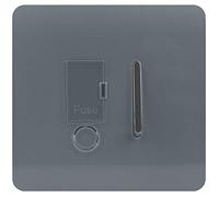 Trendi Switch Screwless Artistic Modern Glossy Tactile 230V Switched 13 A Single Fused Spur Connection Unit w/Flex Outlet Chrome Rocker in Warm Grey - ART-FSWG