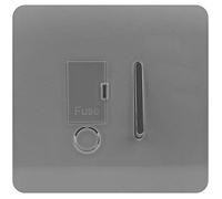 Trendi Switch Screwless Artistic Modern Glossy Tactile 230V Switched 13 A Single Fused Spur Connection Unit w/Flex Outlet Chrome Rocker in Light Grey - ART-FSLG