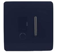 Trendi Switch Screwless Artistic Modern Glossy Tactile 230V Switched 13 A Single Fused Spur Connection Unit w/Flex Outlet Chrome Rocker in Navy Blue - ART-FSNV