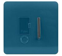 Trendi Switch Screwless Artistic Modern Glossy Tactile 230V Switched 13 A Single Fused Spur Connection Unit w/Flex Outlet Chrome Rocker in Ocean Blue - ART-FSOB