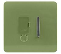 Trendi Switch Screwless Artistic Modern Glossy Tactile 230V Switched 13 A Single Fused Spur Connection Unit w/Flex Outlet Chrome Rocker in Moss Green - ART-FSMG