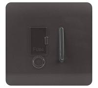Trendi Switch Screwless Artistic Modern Glossy Tactile 230V Switched 13 A Single Fused Spur Connection Unit w/Flex Outlet Chrome Rocker in Dark Mocha Brown - ART-FSDB