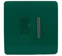 Trendi Switch Screwless Artistic Modern Glossy Tactile 230V Switched 13 A Single Fused Spur Connection Unit w/Flex Outlet Chrome Rocker in Dark Forest Green - ART-FSDG