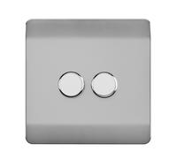 Trendi Artistic Modern Glossy Tactile 2 Gang 2 Way 120w LED Dimmer switch Stainless Steel