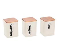 Trendi Tea Coffee Sugar Storage Set - Kitchen Storage Containers | 3pc Airtight Canister Set with Bamboo Lids | Storage Jars for Tea, Coffee & Sugar (Cream)