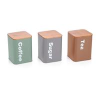 Trendi Tea Coffee Sugar Storage Set - Kitchen Storage Containers | 3pc Airtight Canister Set with Bamboo Lids | Storage Jars for Tea, Coffee & Sugar (Multi-Colour)