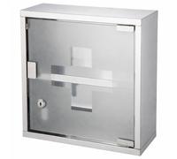 Trendi Wall Mounted Stainless Steel First Aid Cabinet With Lock And Key Two Shelves And Frosted Glass Door For Home Clinic Hospital