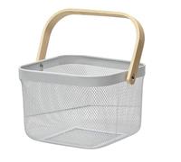 Trendi Wooden Handle Fruit Basket - Multi-functional Storage for Kitchen, Bathroom, Pantry, Cabinet, Shopping, Picnic (White)