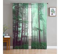 Trendier Forest Semi Sheer Curtains 84 inch Length for Living Room Rod Pocket Light Filtering Drapes,Misty Forest Nature Wood Branch Wild Trees Window Treatments Curtains for Sliding Door,2 Panels