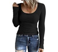 TrendiMax Womens Long Sleeve Knitted Tops Ladies Crew Neck Fitted Tunic T Shirts Black