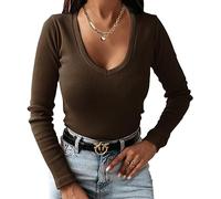 TrendiMax Womens Short Sleeve Scoop Neck Tee Shirts Ladies Fitted Casual Summer Tunic Tops Dark Brown