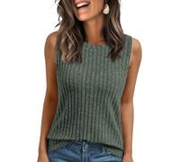 TrendiMax Women's Sleeveless Crew Neck Tank Tops Summer Loose Fitted Ribbed Knit Basic Vest Shirts Green