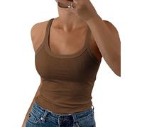 TrendiMax Women's Strap Ribbed Tank Top Scoop Neck Slim Fit Summer Vest Tops(L,Dark Brown)