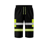 trending babz 3/4 Lenght Hi Viz High Visibility Safety Work Wear Multi Pockets 2 Tone Contrast Drawstring Reflective Tape Fleece Shorts