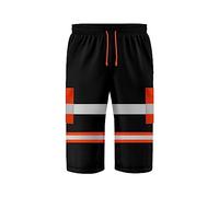 trending babz 3/4 Lenght Hi Viz High Visibility Safety Work Wear Multi Pockets 2 Tone Contrast Drawstring Reflective Tape Fleece Shorts