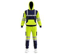 trending babz Hi Vis Cuffed Ankle Trouser Pull Over Top Set Reflective Tape Band Tracksuit Jacket Trousers Mens Hi Visibility Workwear Set Sizes S/2XL