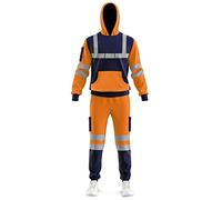 trending babz Hi Vis Cuffed Ankle Trouser Pull Over Top Set Reflective Tape Band Tracksuit Jacket Trousers Mens Hi Visibility Workwear Set Sizes S/2XL