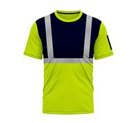 trending babz Hi Vis Security Work T Shirts Short Sleeves Safety Quick Dry Reflective Tape Round Crew Neck Breathable Workwear High Visibility Top S/2XL Navy Yellow