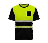 trending babz Hi Vis Security Work T Shirts Short Sleeves Safety Quick Dry Reflective Tape Round Crew Neck Breathable Workwear High Visibility Top S/2XL Yellow Black
