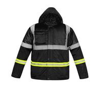 trending babz Hi Vis Two Tone Workwear Water Resistant Jacket Hooded Detachable Reflective Utility High Visibility Viz Outerwear Quilt Lining Lightweight