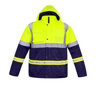 trending babz Hi Vis Two Tone Workwear Water Resistant Jacket Hooded Detachable Reflective Utility High Visibility Viz Outerwear Quilt Lining Lightweight