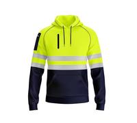 trending babz Mens Hi Vis 2 Tone Yellow Orange Sweatshirt Reflective Tape Band 3 Zips Patched Pull Over Security Work Wear Hoodie S-2XL