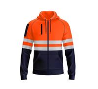 trending babz Mens Hi Viz Vis Reflective Zipper Patched Fleece 3 Zip Up Pockets Sweatshirt Work Wear Hoodie Top Jacket Navy Orange