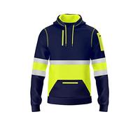 trending babz Mens Hi Viz Visibility Safety Reflective Tape Pullover Fleece Hoodie 3 Zipper Pockets Contrast Sweatshirt Work Wear Hoodie S-2XL Yellow Navy